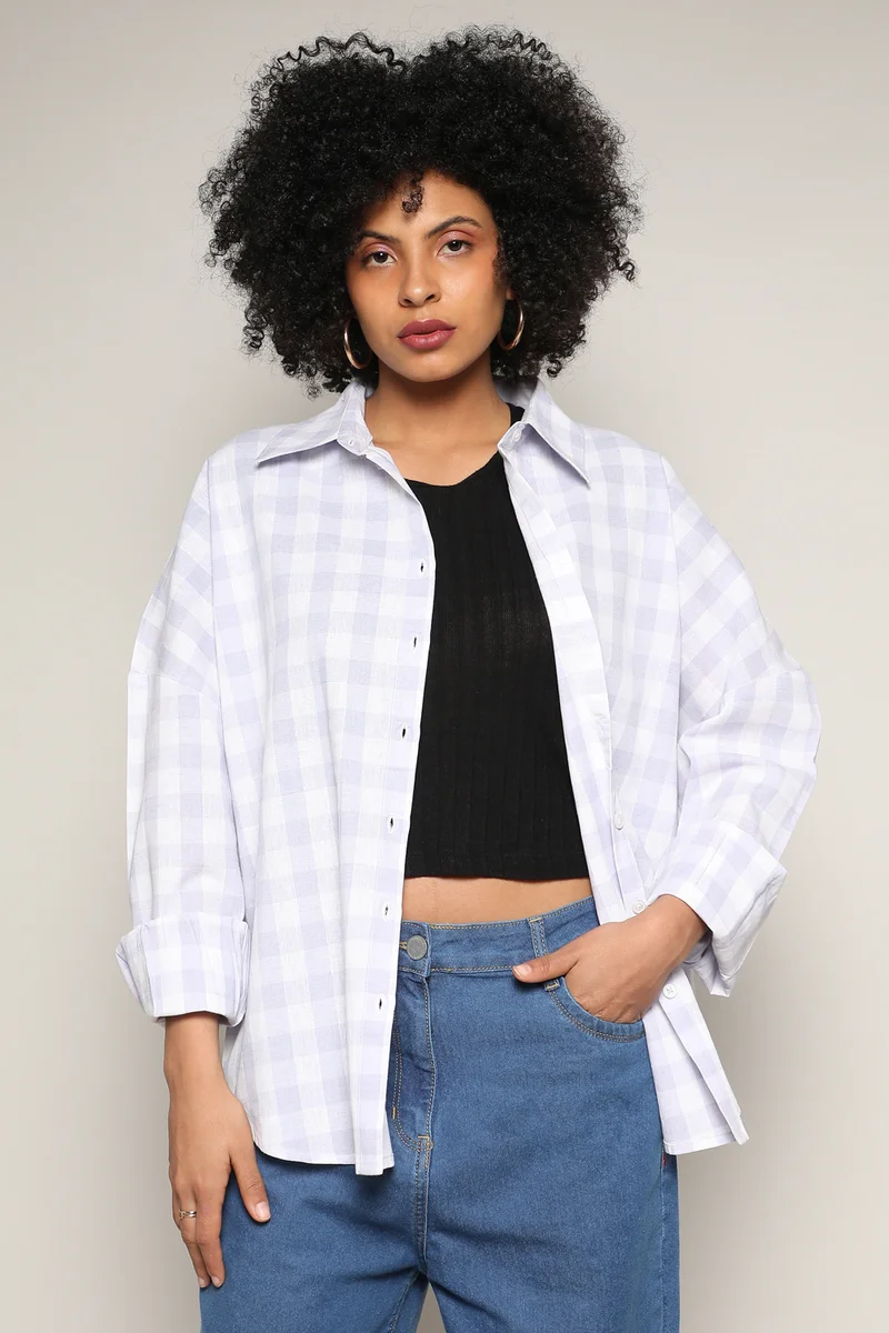 كامبوس سوترا قميص نسائي كاروهات لافندر مربع