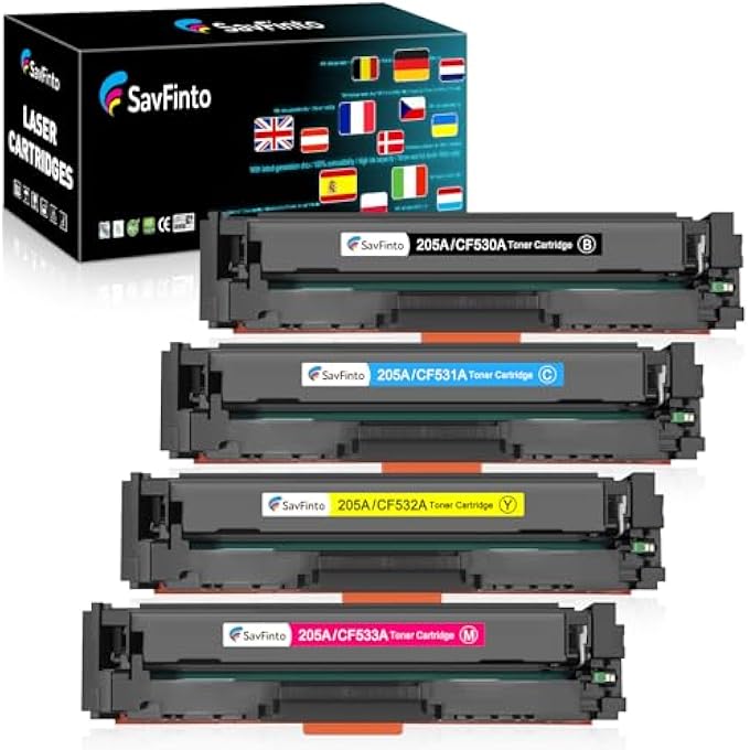 حبر 205A متوافق مع خراطيش الحبر HP CF530A CF531A CF532A CF533A لطابعات HP Color LaserJet Pro MFP M180N M180NW M181FW و Color LaserJet Pro M154A M154NW (أسود/سماوي/أصفر/أحمر) - Image 1