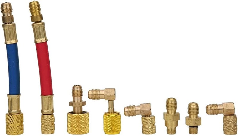 Brass HVAC Adapter Set 8Pcs CT 138 for R134A R12 Systems 7 16M 5 16F Sizes - Image 1