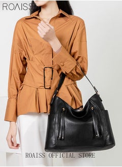 roaiss Large Crossbody Bags Ladies Shoulder Handbags Purse Set for Women Hobo Totes PU Leather Purses and Handbags Shoulder Bag Vegan Leather Tote Black  - Image 5