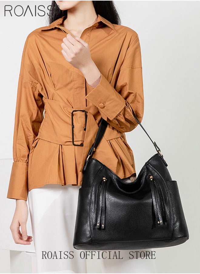 roaiss Large Crossbody Bags Ladies Shoulder Handbags Purse Set for Women Hobo Totes PU Leather Purses and Handbags Shoulder Bag Vegan Leather Tote Black  - Image 5