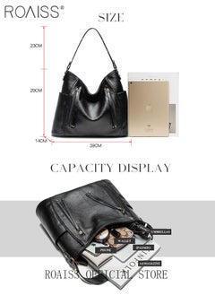 roaiss Large Crossbody Bags Ladies Shoulder Handbags Purse Set for Women Hobo Totes PU Leather Purses and Handbags Shoulder Bag Vegan Leather Tote Black  - Image 4