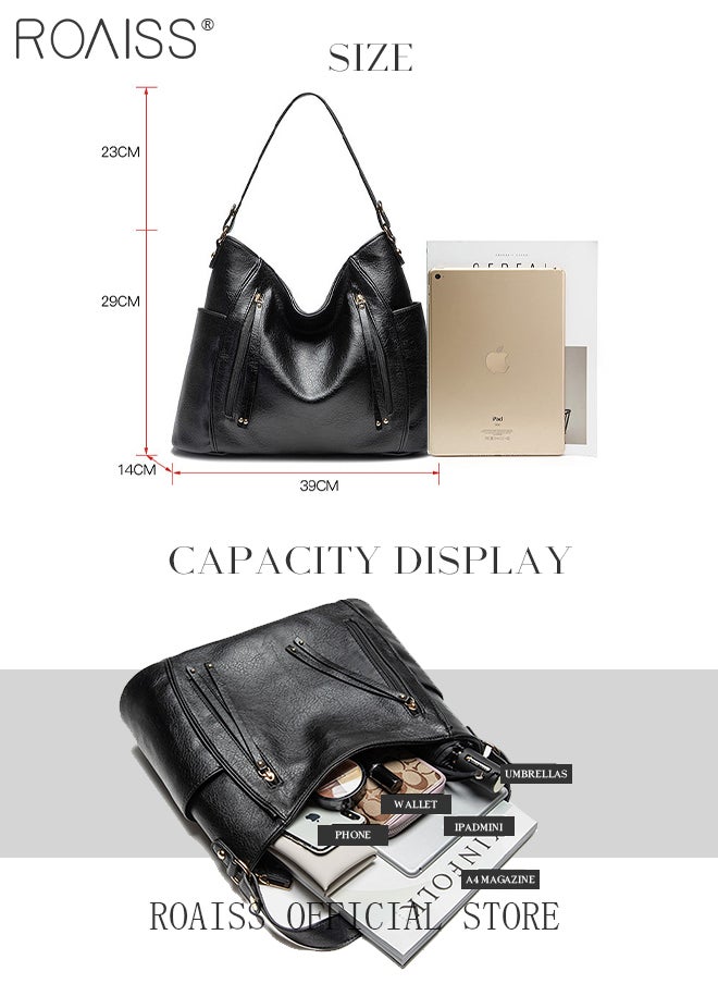 roaiss Large Crossbody Bags Ladies Shoulder Handbags Purse Set for Women Hobo Totes PU Leather Purses and Handbags Shoulder Bag Vegan Leather Tote Black  - Image 4