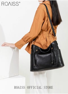 roaiss Large Crossbody Bags Ladies Shoulder Handbags Purse Set for Women Hobo Totes PU Leather Purses and Handbags Shoulder Bag Vegan Leather Tote Black  - Image 2