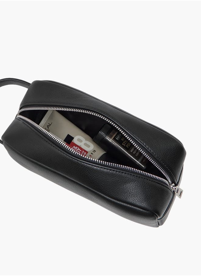 Men's Textured Pouch with Zip Closure and Wristlet Strap