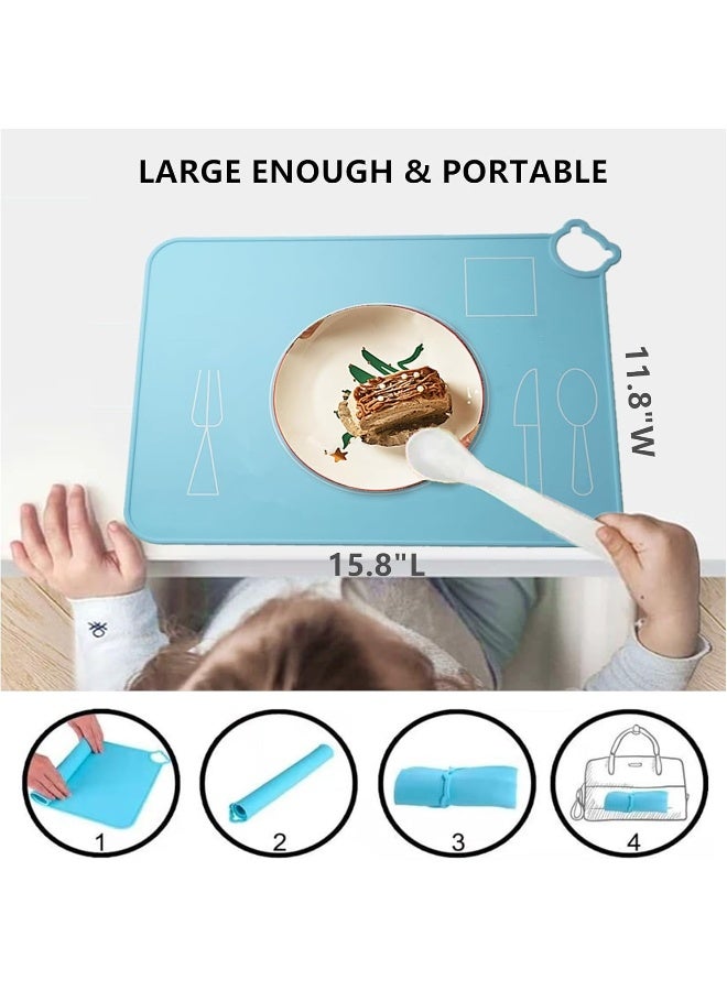 IYYI Silicone Baby Placemats, Kids Placemats for Dining Table, Montessori Placemat for Toddler, Non Slip, Waterproof, Portable Placemat Set of 2 (Gray+Sky Blue) - Image 5