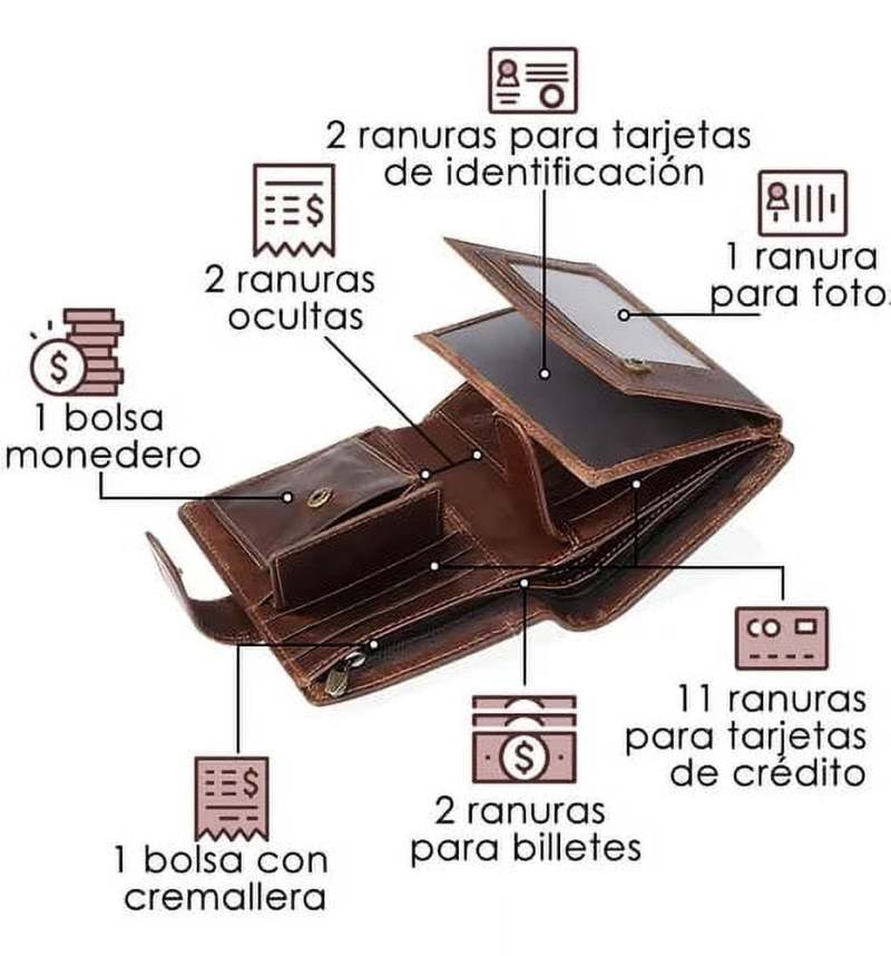 محفظة جلدية رجالية ثنائية الطي مع حجب RFID بتصميم نحيف تحتوي على 14 فتحة للبطاقات وجيب بسحاب - من جلد البقر الفاخر، محفظة مدمجة للاستخدام اليومي والسفر مع ميزة الأمان - Image 4