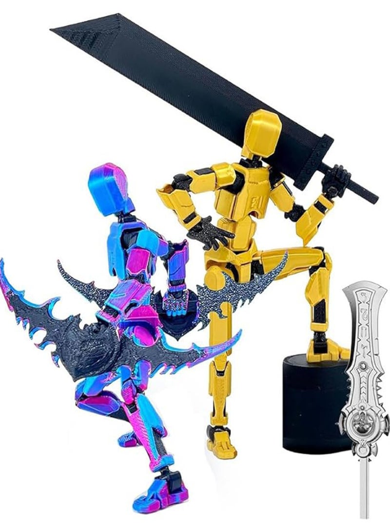Children's Educational And Creative Assembly 13 Joint Doll Building Blocks 3D Printing Multi-joint Full Body Activity Decompression Toys (Laser Purple + Gold)  - Image 1