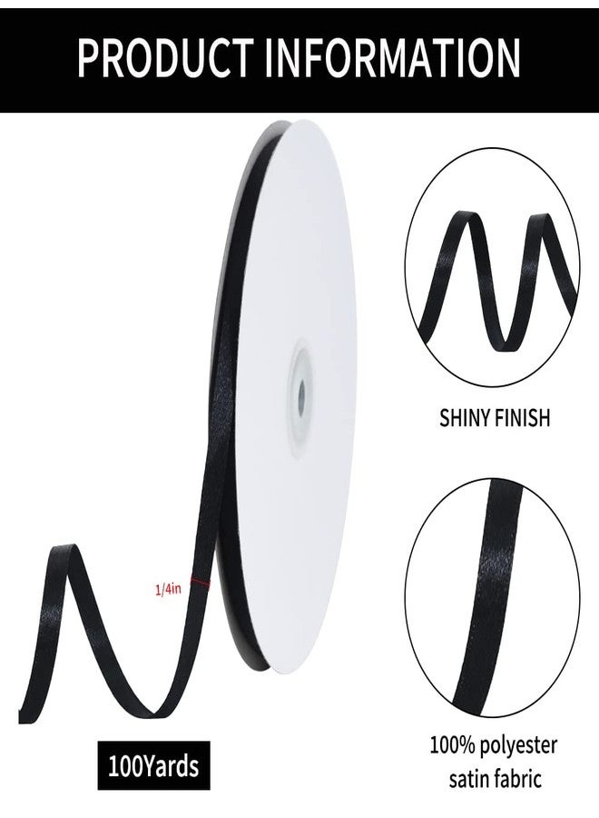 TONIFUL 1/4 Inch x 100yds Black Satin Ribbon, Thin Solid Color Satin Ribbon for Gift Wrapping, Crafts, Hair Bows Making, Wedding Party Decoration,Halloween, Floral Bouquets - Image 2