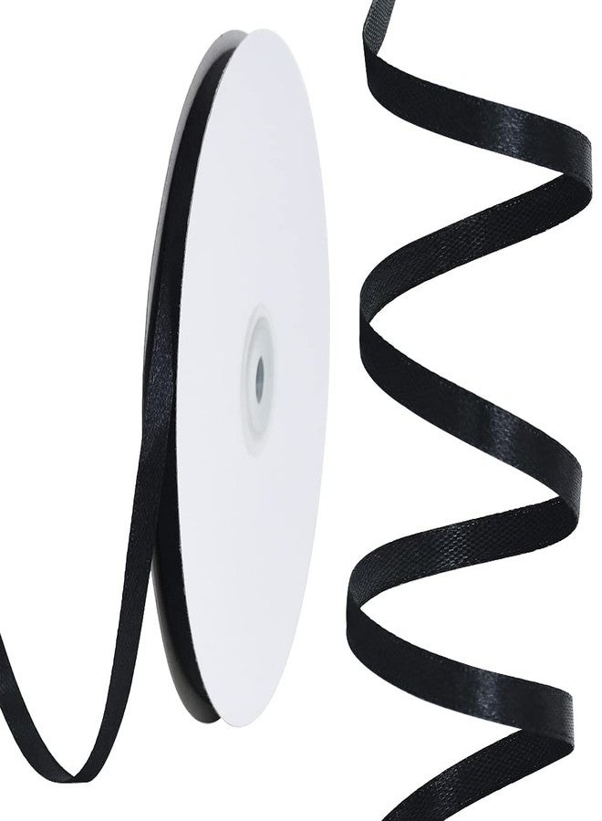 TONIFUL 1/4 Inch x 100yds Black Satin Ribbon, Thin Solid Color Satin Ribbon for Gift Wrapping, Crafts, Hair Bows Making, Wedding Party Decoration,Halloween, Floral Bouquets - Image 1