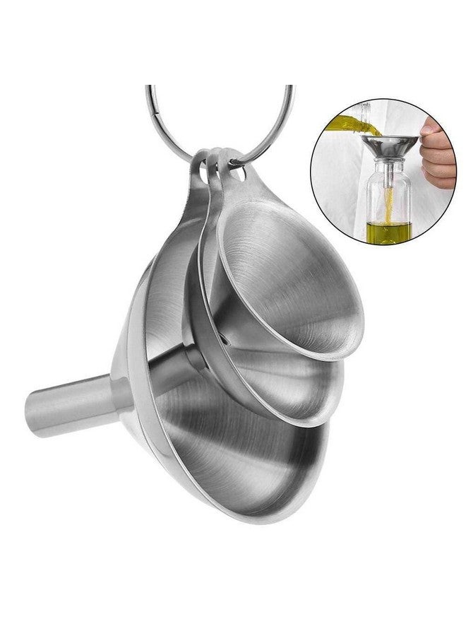 THW THW® 3 Sizes Stainless Steel Funnel, Large Medium Small Funnel Set of 3 with 2 Brushes for cleaning Funnel Nozzle, Food Grade Funnels for Kitchen/resaurant (sizes 7.5 cm 5.5 cm and 4.5 cm)  - Image 3