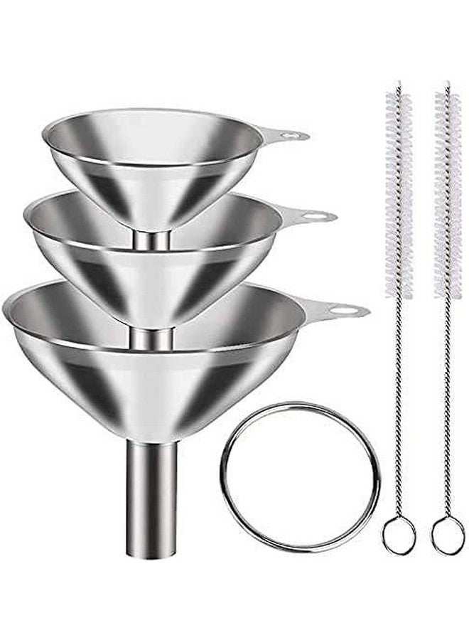 THW THW® 3 Sizes Stainless Steel Funnel, Large Medium Small Funnel Set of 3 with 2 Brushes for cleaning Funnel Nozzle, Food Grade Funnels for Kitchen/resaurant (sizes 7.5 cm 5.5 cm and 4.5 cm)  - Image 1