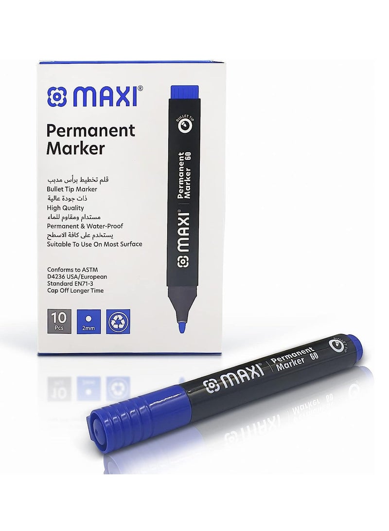 Maxi 10-Piece Permanent Markers Round Tip Blue Ink  - Image 1