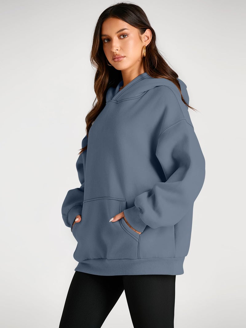 Trendy Queen Womens Oversized Hoodies Fleece Sweatshirts Fall Fashion Pullover Sweaters Winter Clothes Dusty Blue XS - Image 3