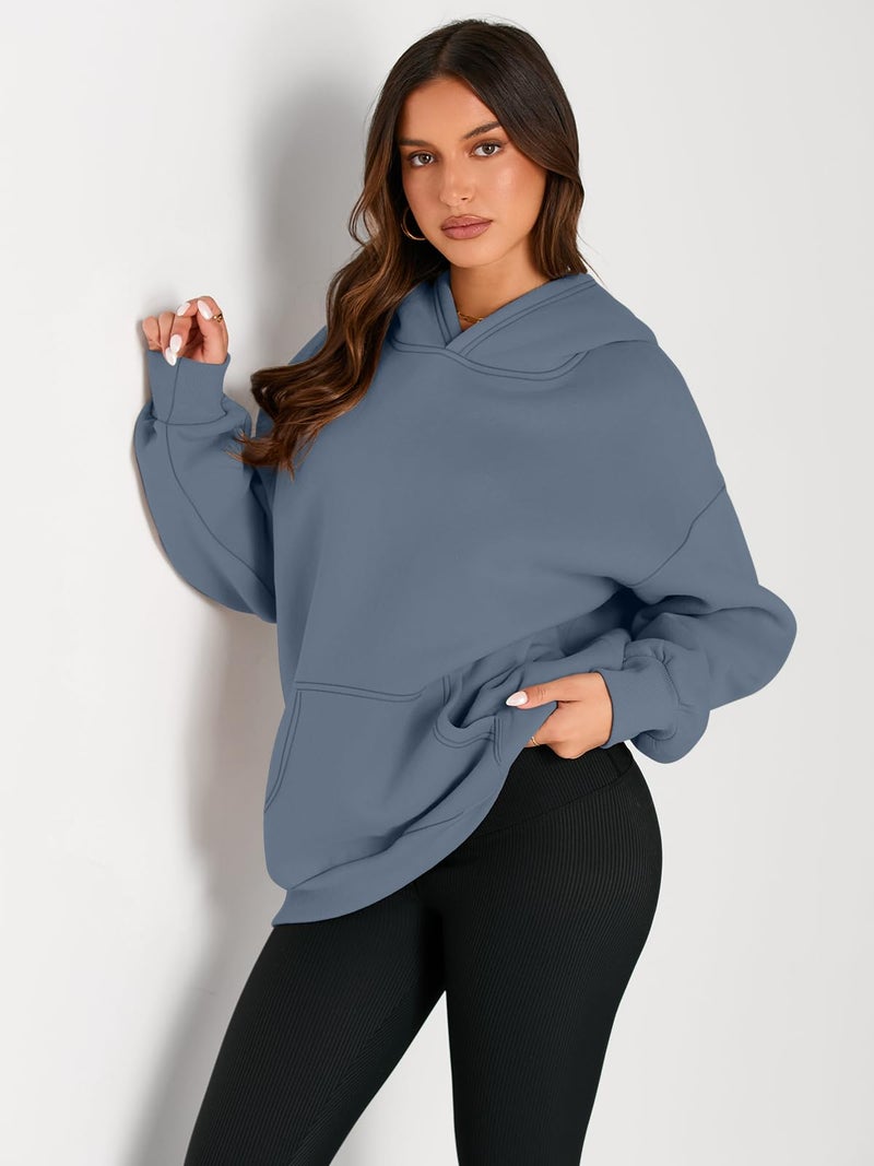 Trendy Queen Womens Oversized Hoodies Fleece Sweatshirts Fall Fashion Pullover Sweaters Winter Clothes Dusty Blue XS - Image 2