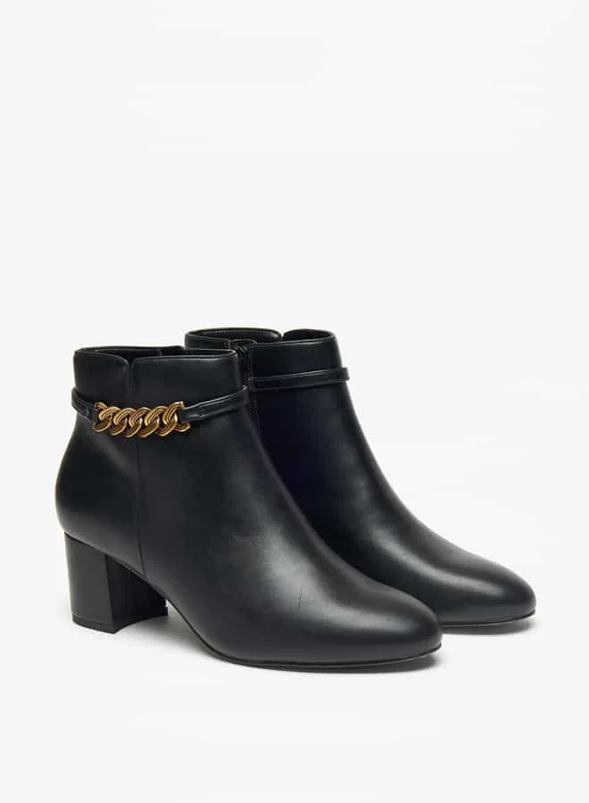 سيليست Women's Solid Ankle Boots with Zip Closure and Block Heels