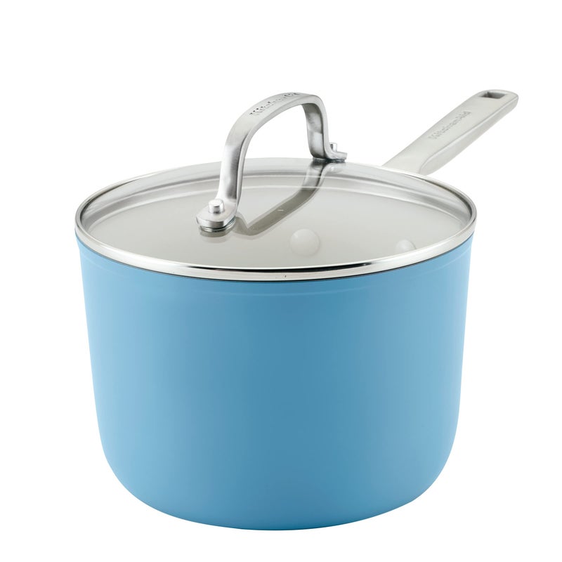 KitchenAid Hard Anodized Ceramic Nonstick Cookware Sauce Pan with Lid, 3 Quart - Blue Velvet - Image 1