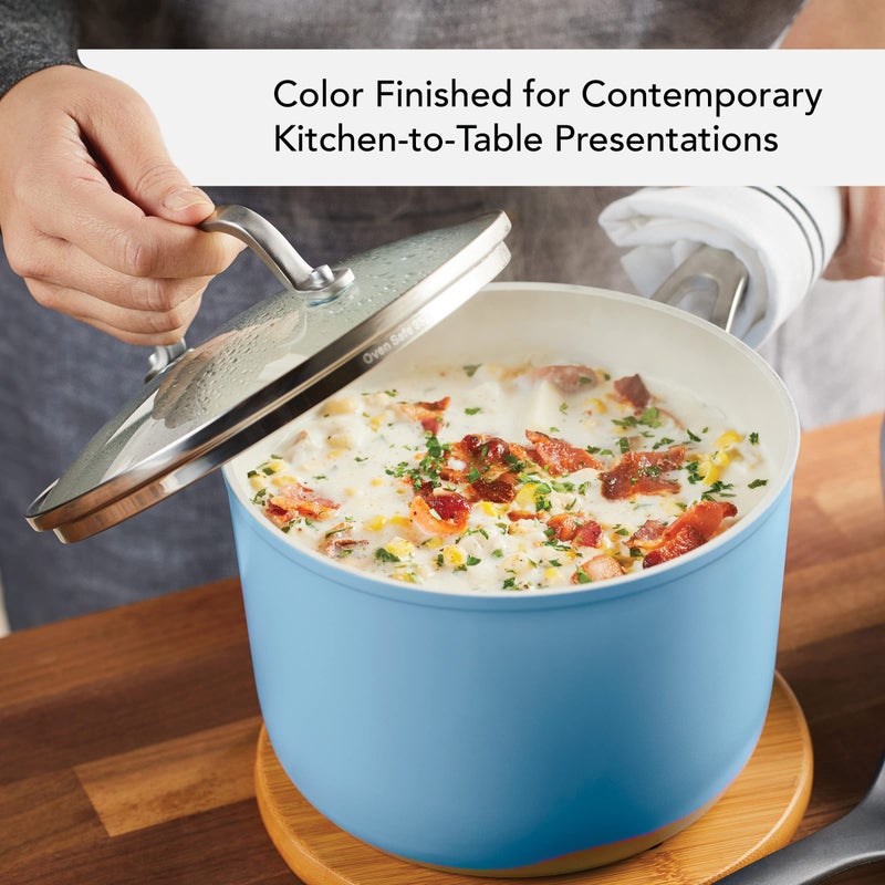 KitchenAid Hard Anodized Ceramic Nonstick Cookware Sauce Pan with Lid, 3 Quart - Blue Velvet - Image 3