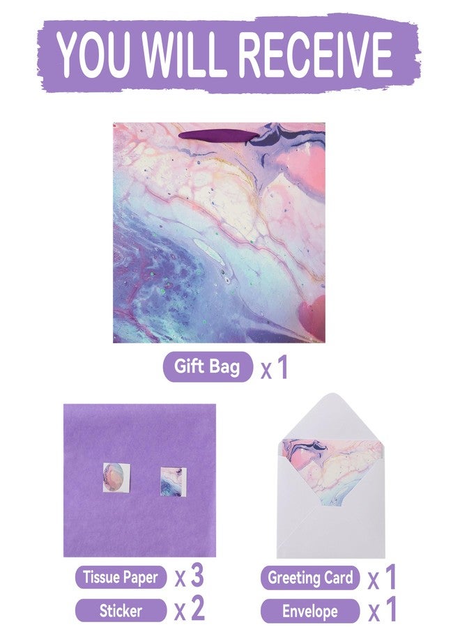 wishinside مجموعة حقائب هدايا كبيرة جدًا من wishinside مقاس 16.5 بوصة بتصميم رخامي أرجواني، مزودة بمقابض، وبطاقة تهنئة، وورق تغليف، وملصقات، مناسبة للنساء والفتيات والأطفال والمراهقات، لأعياد الميلاد، وعيد الأم، وحفلات الزفاف، والذكرى السنوية، قطعة واحدة - Image 3
