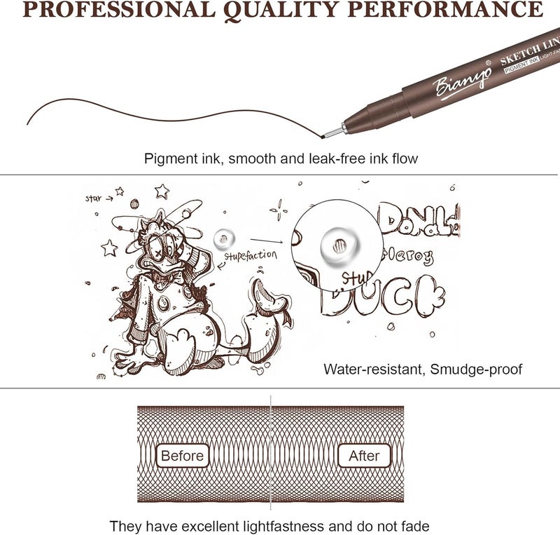 Bianyo Sepia Tone Drawing Pen Set, 12 Assorted Sizes Sketch Liner, Water-Resistant Archival and Pigment Ink Art Pens, Precision Drawing and Sketching Kit - Image 2
