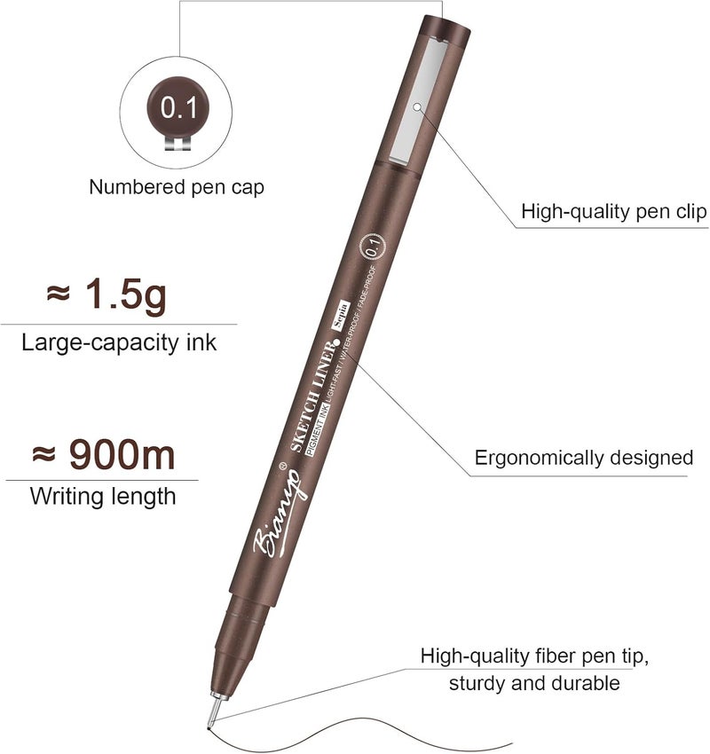 Bianyo Sepia Tone Drawing Pen Set, 12 Assorted Sizes Sketch Liner, Water-Resistant Archival and Pigment Ink Art Pens, Precision Drawing and Sketching Kit - Image 3