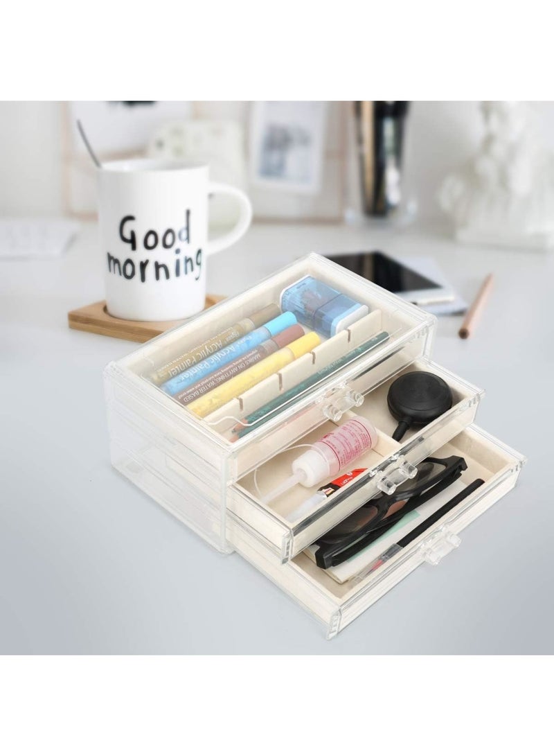 SYOSI Jewelry Box with 3 Drawers, Clear Acrylic Jewelry Organizer for Women and Girls, Adjustable Velvet Trays, Earring Ring Necklace Storage Holder, Makeup Cosmetic Display Case, White - Image 5