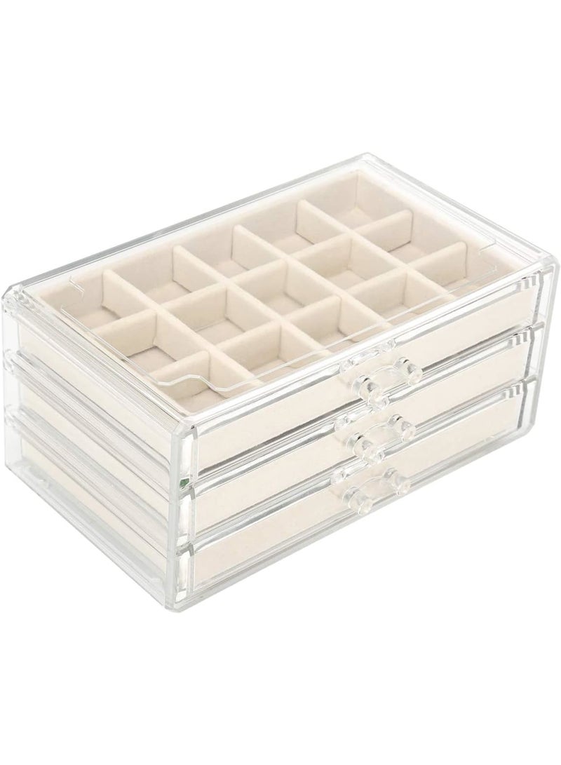 SYOSI Jewelry Box with 3 Drawers, Clear Acrylic Jewelry Organizer for Women and Girls, Adjustable Velvet Trays, Earring Ring Necklace Storage Holder, Makeup Cosmetic Display Case, White - Image 2