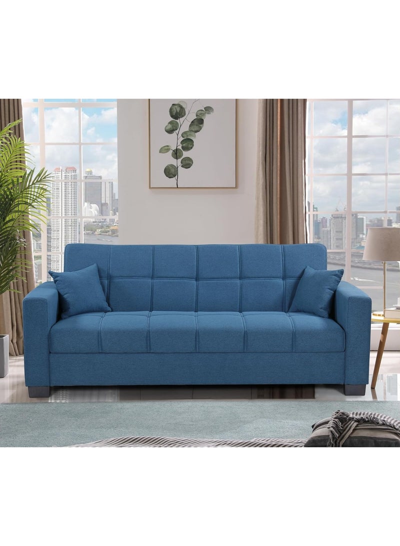 Al Zakharef Furniture Sofa Cum Bed 3 Seater Fabric Sleeper Sofa with Storage, Modern Living Room Sofabed, Blue, W110 x L180 x H75 cm - Image 1