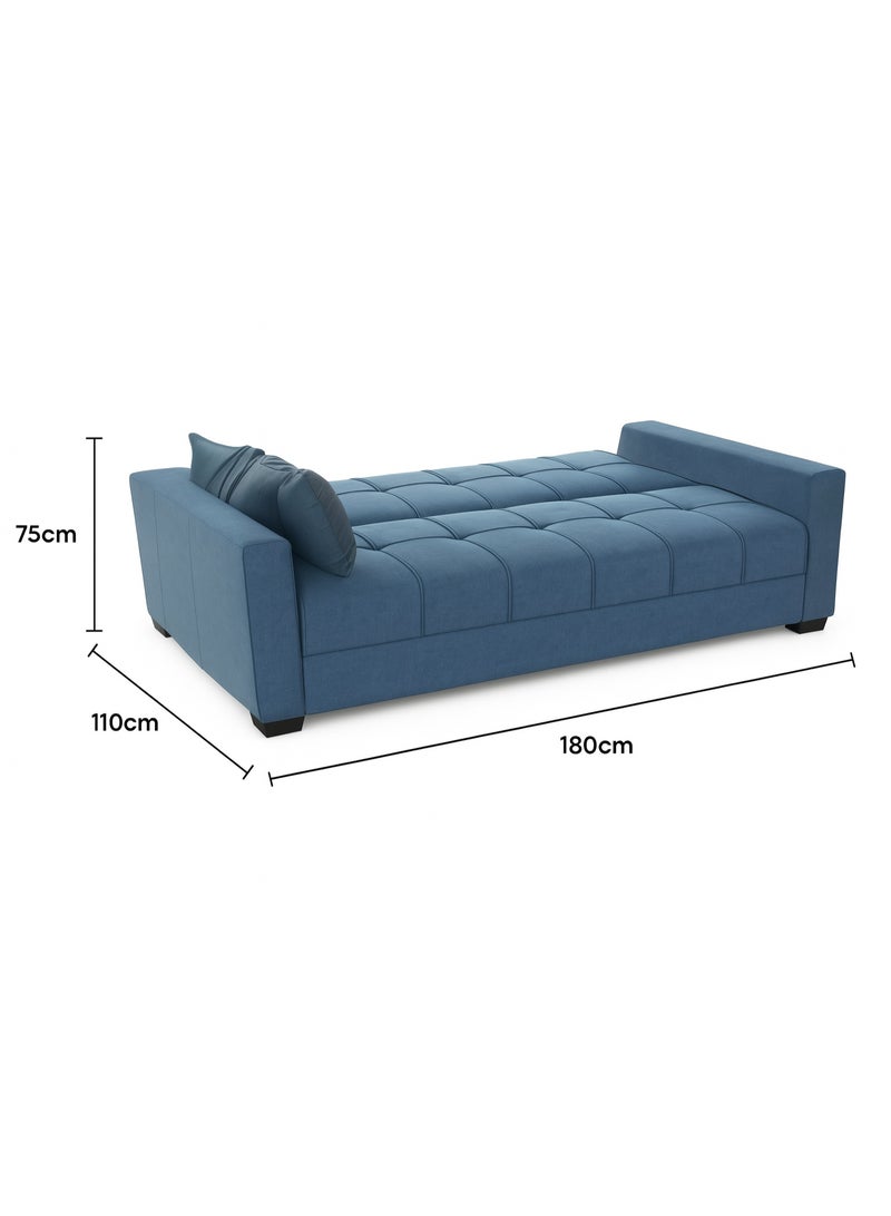 Al Zakharef Furniture Sofa Cum Bed 3 Seater Fabric Sleeper Sofa with Storage, Modern Living Room Sofabed, Blue, W110 x L180 x H75 cm - Image 2