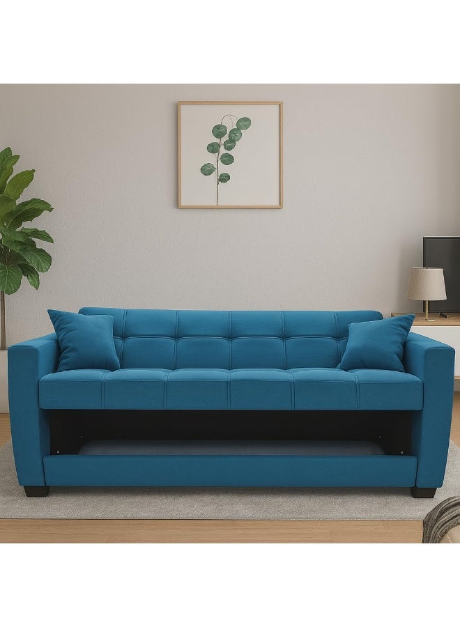Al Zakharef Furniture Sofa Cum Bed 3 Seater Fabric Sleeper Sofa with Storage, Modern Living Room Sofabed, Blue, W110 x L180 x H75 cm - Image 3