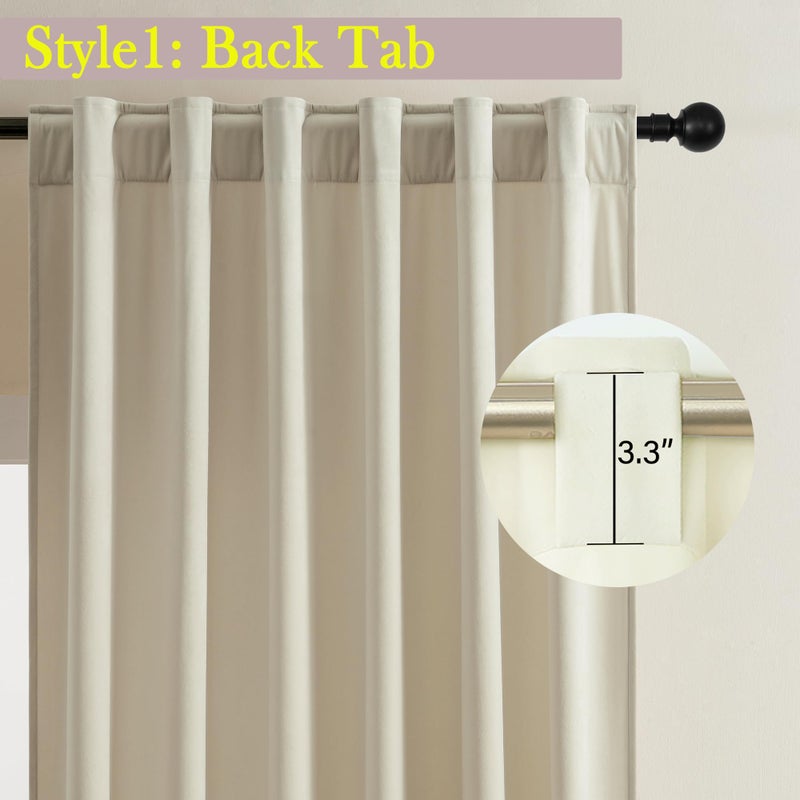 Timeper Cream Beige Curtains Velvet Nursery Curtains  Home Decor 120 inches Long Curtains for Sliding Door  White Beige  W52 x L120 2 Panels - Image 2