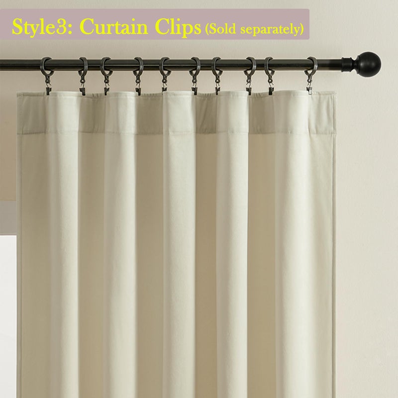 Timeper Cream Beige Curtains Velvet Nursery Curtains  Home Decor 120 inches Long Curtains for Sliding Door  White Beige  W52 x L120 2 Panels - Image 4