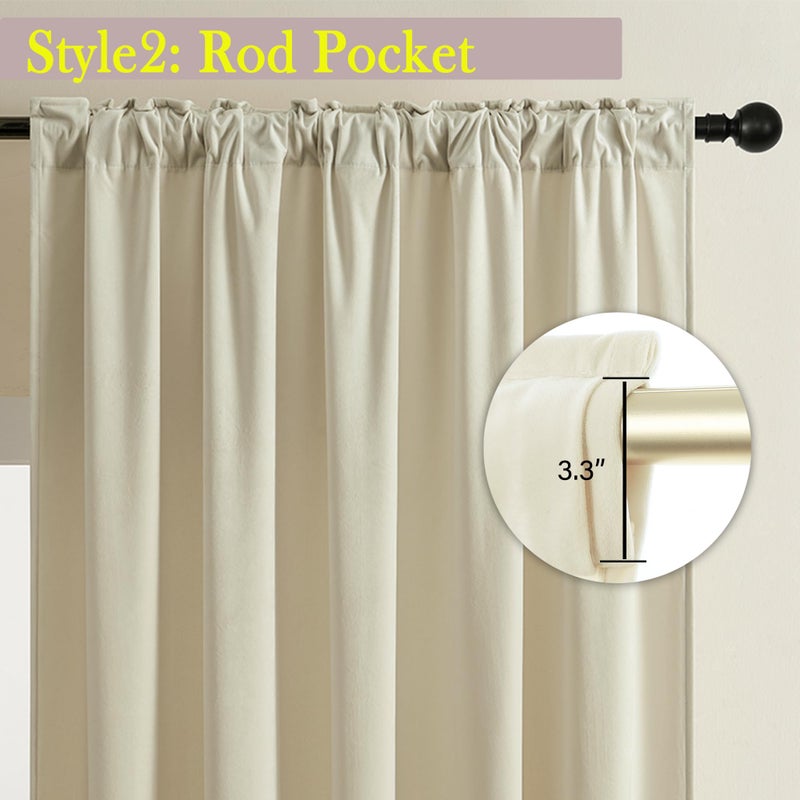 Timeper Cream Beige Curtains Velvet Nursery Curtains  Home Decor 120 inches Long Curtains for Sliding Door  White Beige  W52 x L120 2 Panels - Image 3