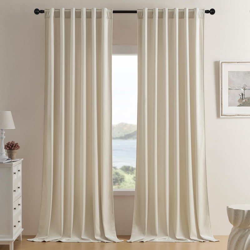 Timeper Cream Beige Curtains Velvet Nursery Curtains  Home Decor 120 inches Long Curtains for Sliding Door  White Beige  W52 x L120 2 Panels - Image 1