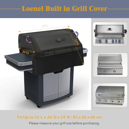 Loenel Built in Grill Cover for Outdoor Grill 32 Inch BBQ Grill Top Cover for Most 2931 Inch 4 Burner Built in Grill Heavy Duty Waterproof Outdoor Kitchen Grill Head Cover 32W x 26D x 24H - Image 3