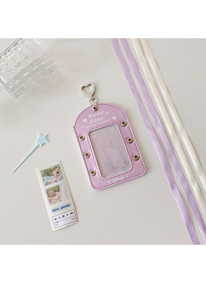 NIBEMINENT 1 - Piece Bright Silver Leather Ballet Bag Kpop Photo Card Holder Pendant Key Chain ID Badge Holder ID Card Holder Photo Card Protector for School ID Office ID Access Card for Women Girls  - Image 1