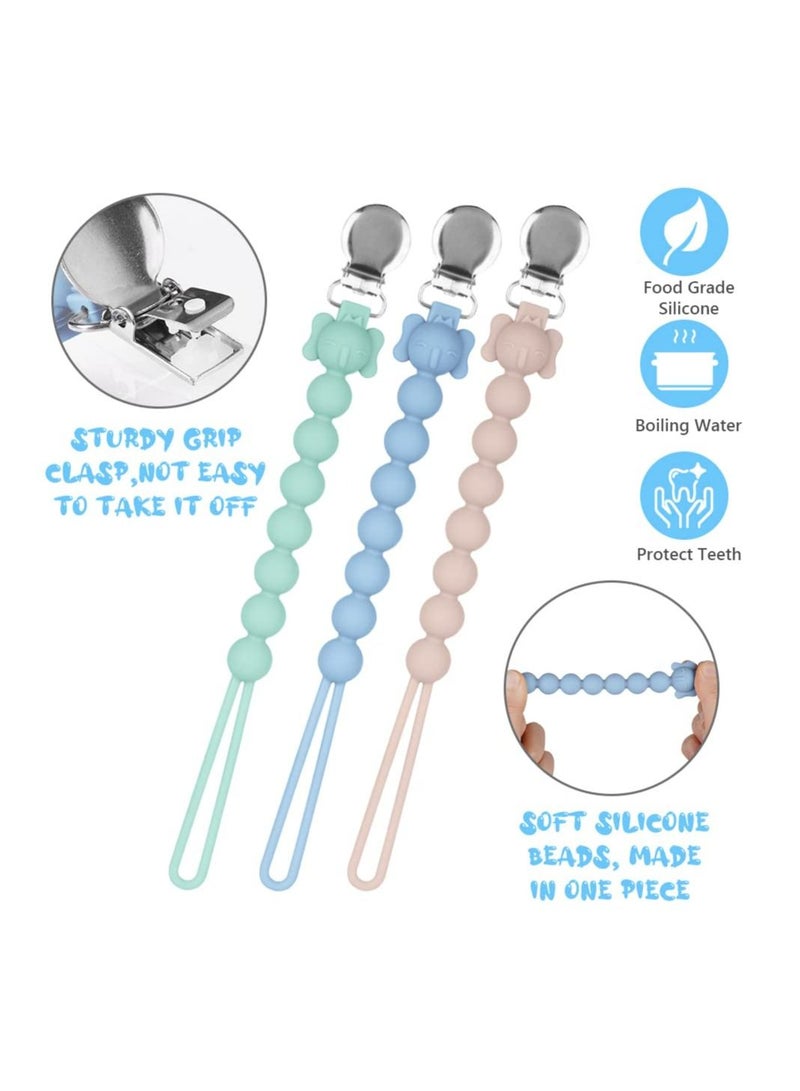 Silicone Pacifier Clip, 3 Pack Pacifier Clips for Baby Boys Girls, Silicone Pacifier Clip Holder with One Piece Design, 100% Soft Bpa-Free Teether Pacifier Clip - Image 4