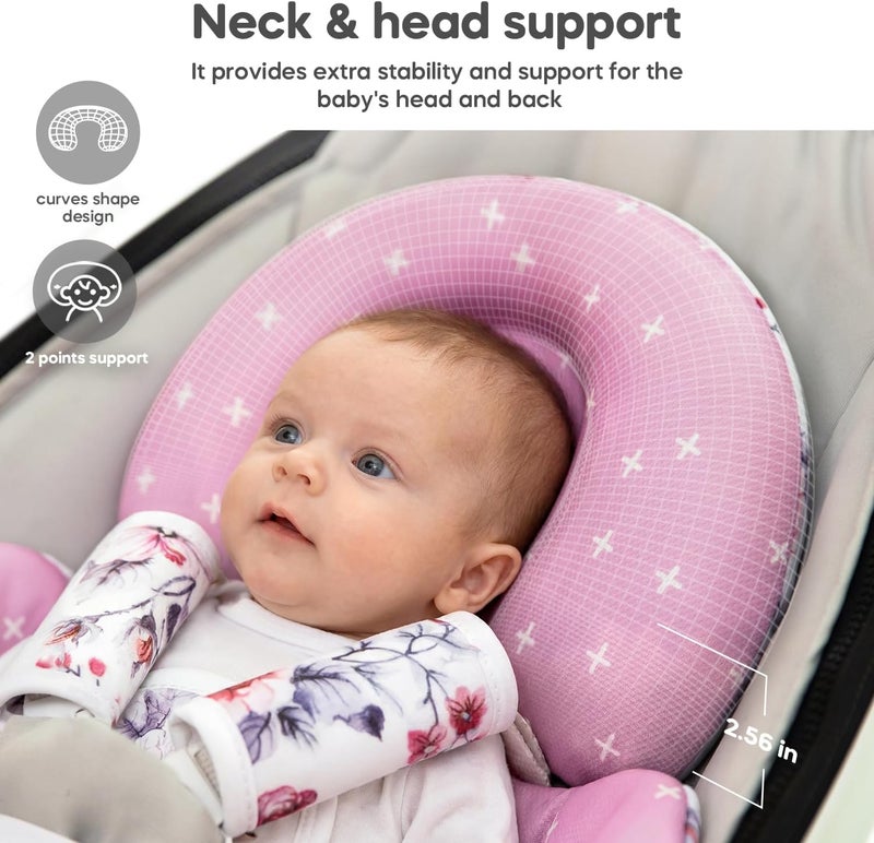 mamatepe إدراج الرضيع متوافق مع 4moms Mamaroo و Graco Swing ومقعد السيارة للرضع وعربة الأطفال وأرجوحة الأطفال الأخرى وهزاز الأطفال ومقعد القفز وسرير الأطفال حديثي الولادة - وسادة دعم الرأس والجسم، تصميم قابل للعكس - Image 4