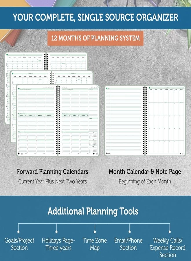 Planner Pad Spiral Bound 3-Tier Funnel Down 12 Month Large Size Organizer, July 2026 - June 2027 / Academic Year, Greenish Grey Cover/Soft Green Ink, 8 1/2" x 11" - Image 5