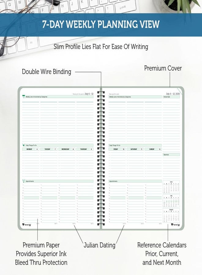 Planner Pad Spiral Bound 3-Tier Funnel Down 12 Month Large Size Organizer, July 2026 - June 2027 / Academic Year, Greenish Grey Cover/Soft Green Ink, 8 1/2" x 11" - Image 4