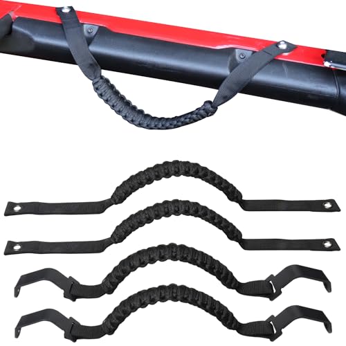 RERPRO Front Rear Door Roll Bar Grab Handles Compatible with 2024 2025 Jeep Wrangler JL 4 Door 4XE Gladiator JT Interior Accessories Paracord Grip Handle Keep Airbag Function 4 Pack Black Classic