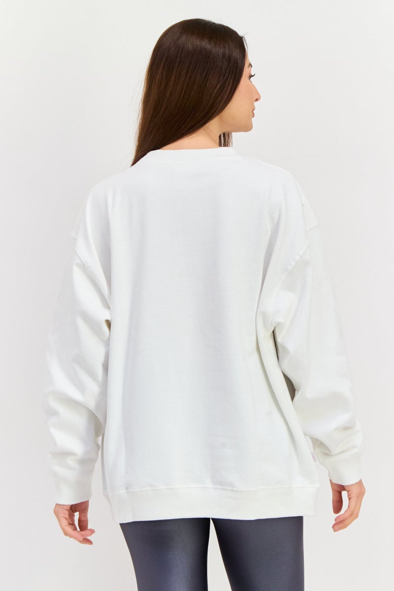 Misfit Women Crew Neck Long Sleeve Graphic Print Sweatshirts, White Combo - Image 2