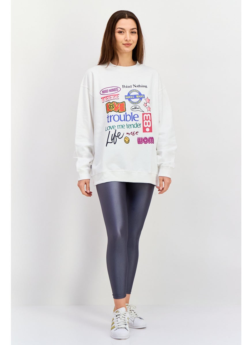 Misfit Women Crew Neck Long Sleeve Graphic Print Sweatshirts, White Combo  - Image 3