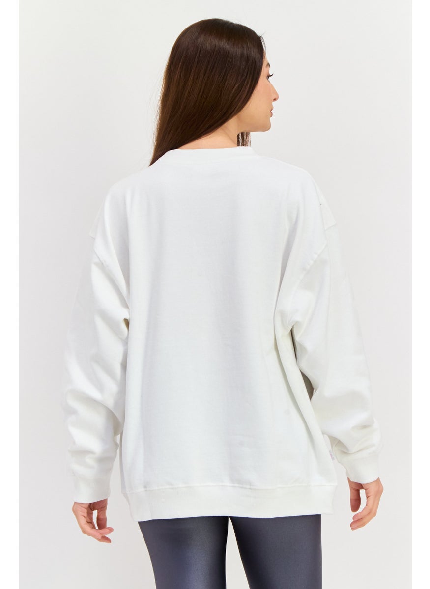 Misfit Women Crew Neck Long Sleeve Graphic Print Sweatshirts, White Combo  - Image 2
