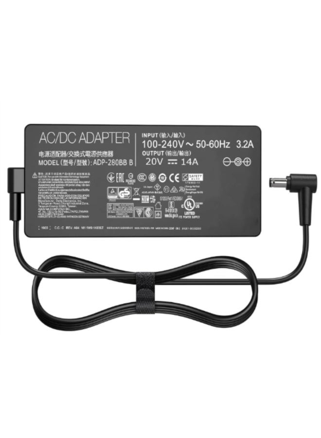 Terabyte 280W 14A 20V AC Adapter ADP 280EB B Compatible for Asus Rog Flow X16 Rog Strix G15 G16 G17, Rog Strix G18 Rog Strix Scar 15 17 SE ROG Zephyrus M16 Asus Tuf Gaming A16 6.0 X 3.7mm