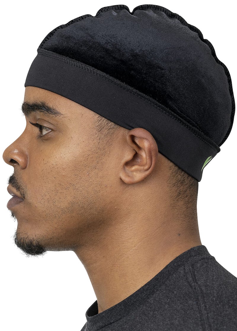 Veeta Superior Wave Cap - Soft Velvet Fabric | Maximum Compression Wave Cap | Soft Elastic Headband | Silky Polyester Liner (Black) - Image 1