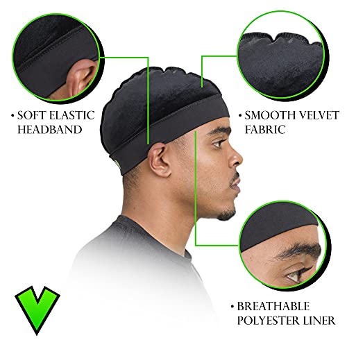 Veeta Superior Wave Cap - Soft Velvet Fabric | Maximum Compression Wave Cap | Soft Elastic Headband | Silky Polyester Liner (Black) - Image 3