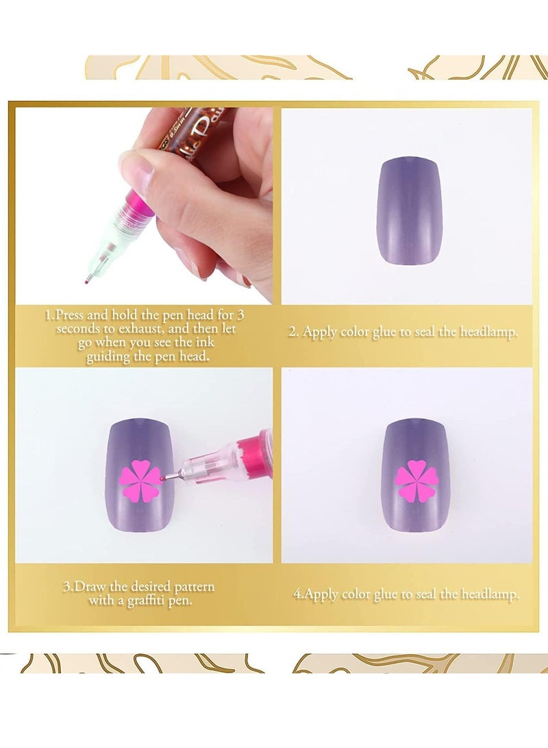 SYOSI 12 Pcs Nail Pen Nail Art Graffiti Pen Waterproof Nail Polish Pen Quick Dry Nail Art Painting Pen DIY Abstract Lines Pen for Nail Art Portable Tip Nail for Painting Draw Nail Art Equipment 12 Colors - Image 4