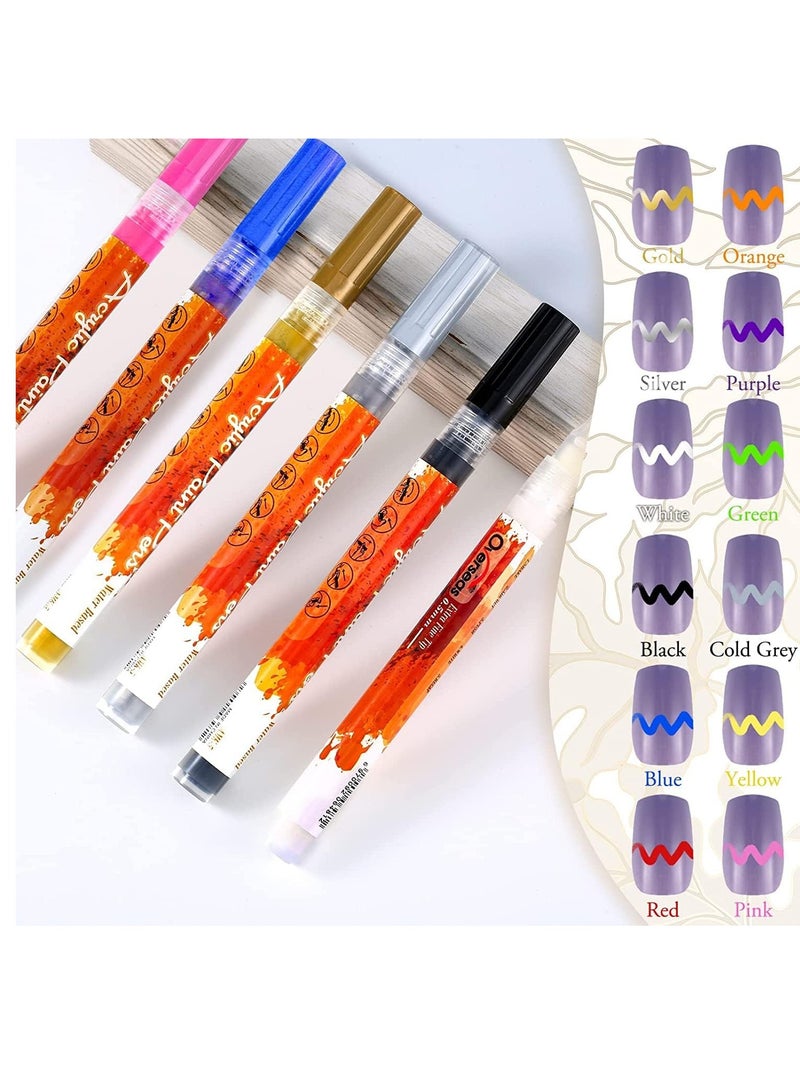 SYOSI 12 Pcs Nail Pen Nail Art Graffiti Pen Waterproof Nail Polish Pen Quick Dry Nail Art Painting Pen DIY Abstract Lines Pen for Nail Art Portable Tip Nail for Painting Draw Nail Art Equipment 12 Colors - Image 3