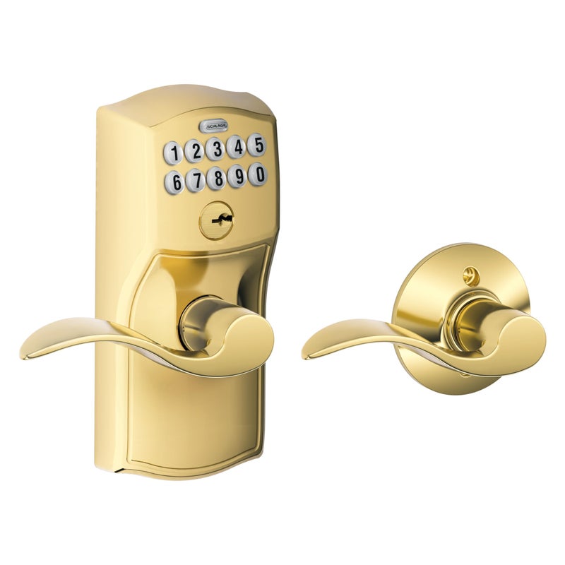 Schlage FE575 CAM 505 ACC Camelot Keypad Lock with Accent Lever, Auto-Lock, Electronic Keyless Entry, Bright Brass - Image 1